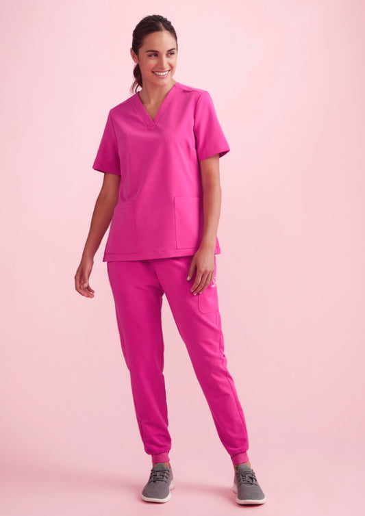 Women's Pink V-neck Scrub Top